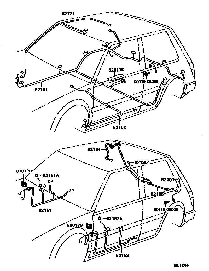Toyota COROLLA 线束和卡夹 EPC diagram — MEF244