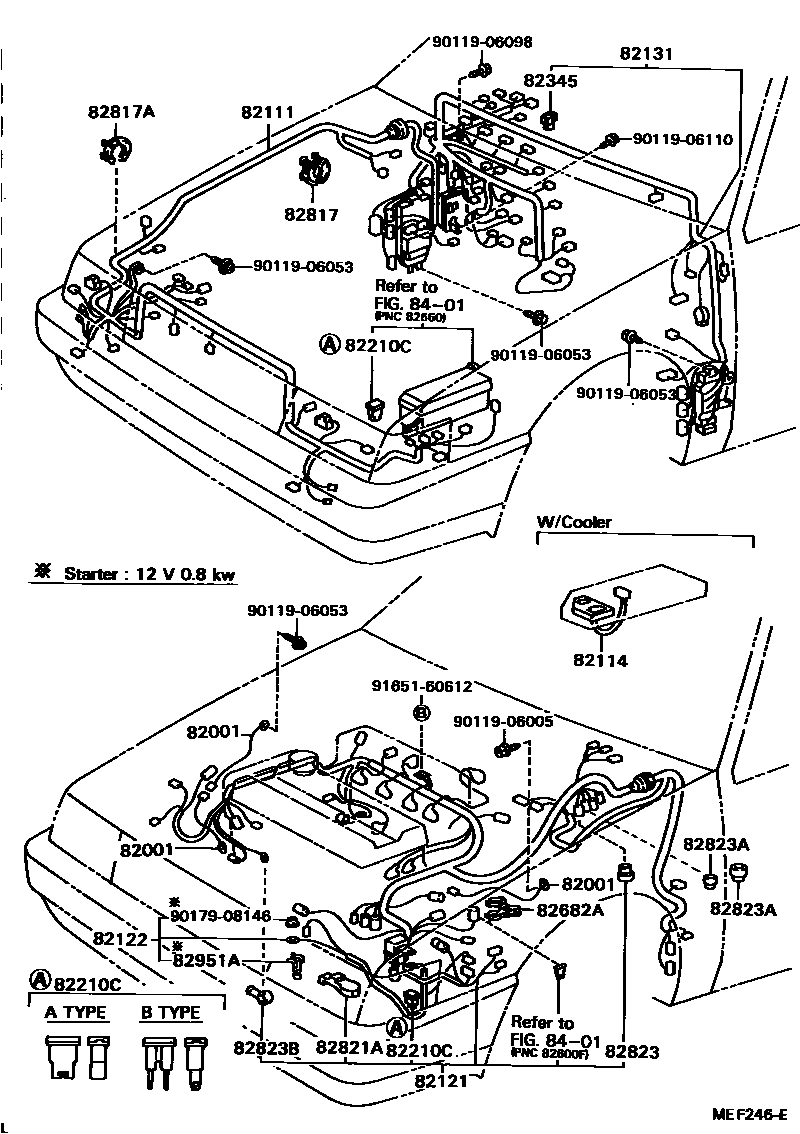 Toyota COROLLA 线束和卡夹 EPC diagram — MEF246E
