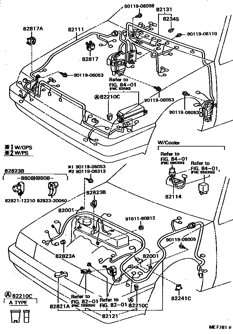Toyota COROLLA 线束和卡夹 EPC diagram — MEF781E