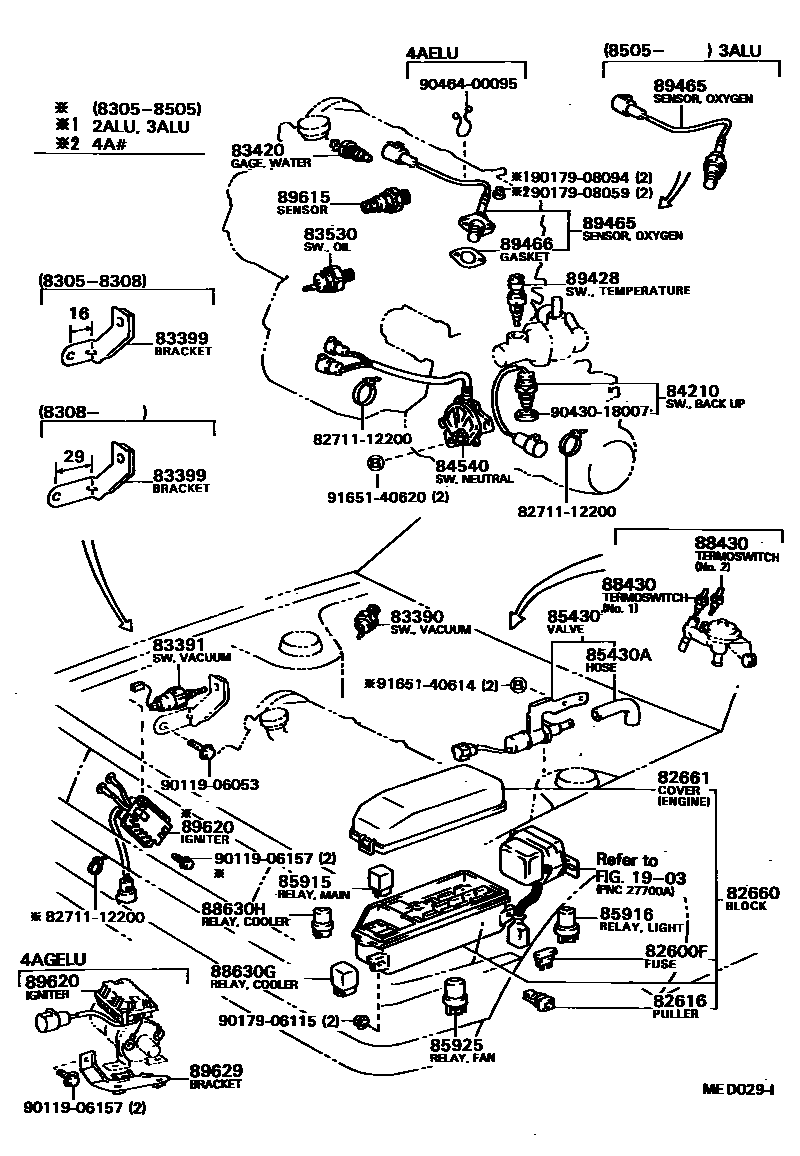 Toyota COROLLA 开关和继电器和ECU EPC diagram — MED029I