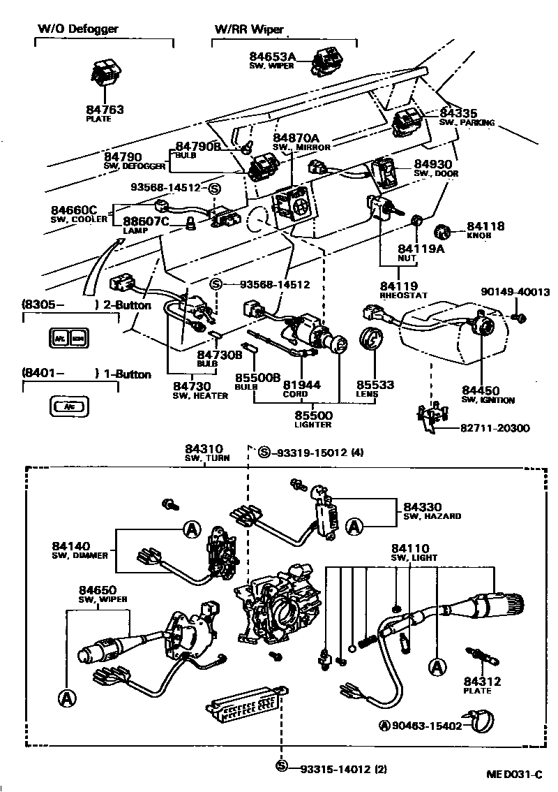 Toyota COROLLA 开关和继电器和ECU EPC diagram — MED031C