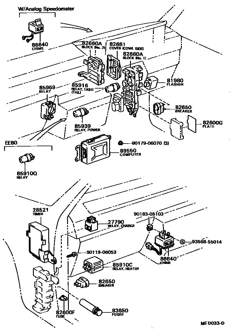 Toyota COROLLA 开关和继电器和ECU EPC diagram — MED033D