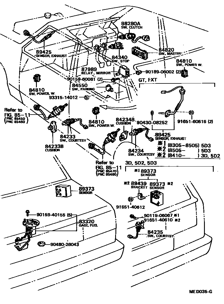 Toyota COROLLA 开关和继电器和ECU EPC diagram — MED035G