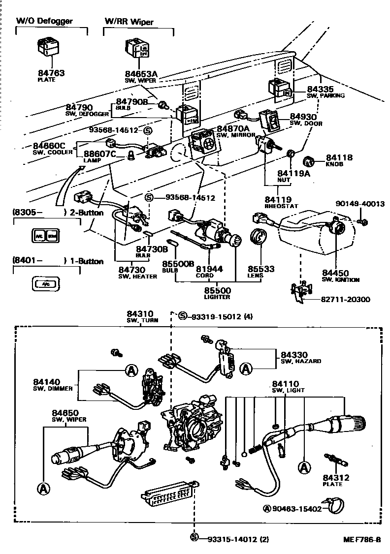 Toyota COROLLA 开关和继电器和ECU EPC diagram — MEF786B