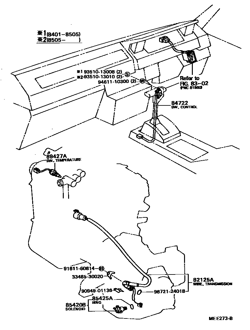Toyota COROLLA 超速档和电子控制变速器 EPC diagram — MEE273B