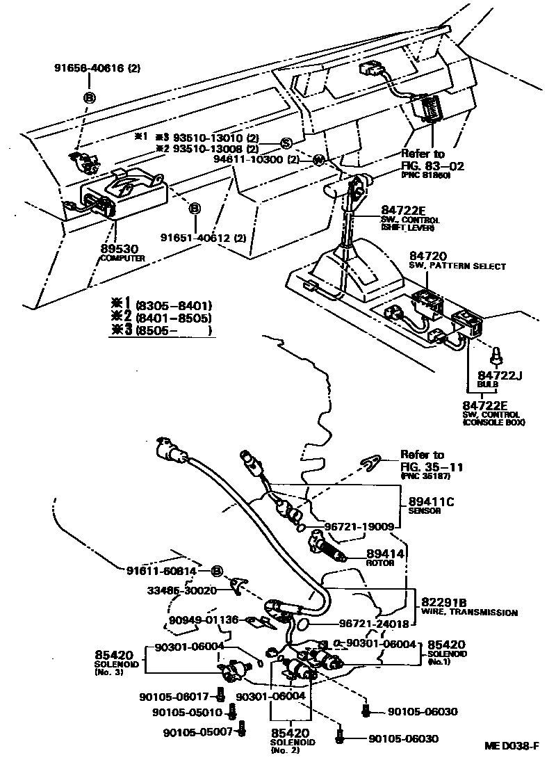 Toyota COROLLA 电子控制变速器 EPC diagram — MED038F