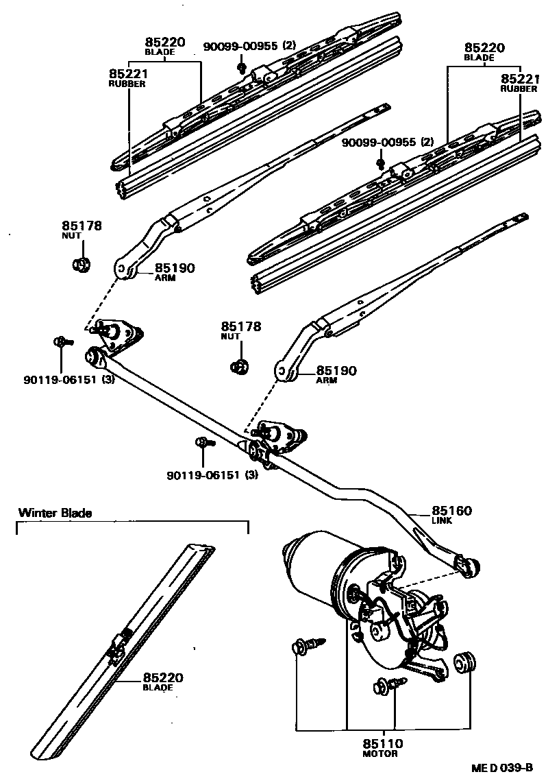 Toyota COROLLA 挡风玻璃刮水器 EPC diagram — MED039B