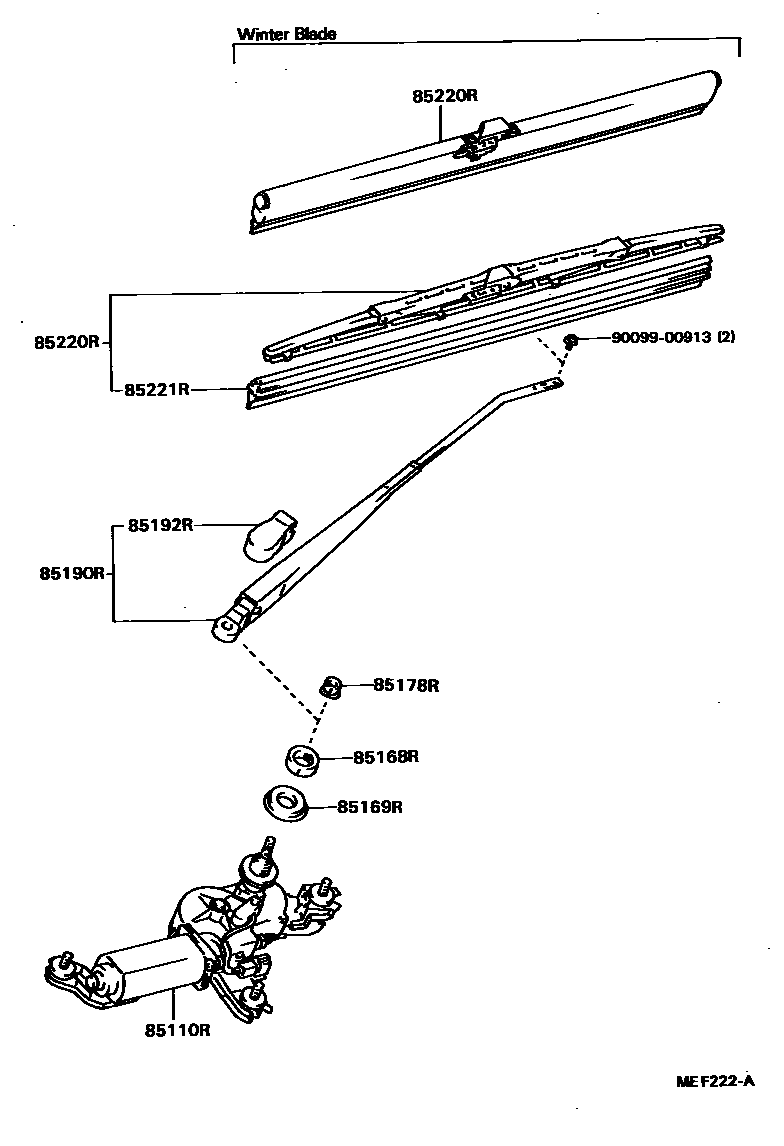Toyota COROLLA 后刮水器 EPC diagram — MEF222A