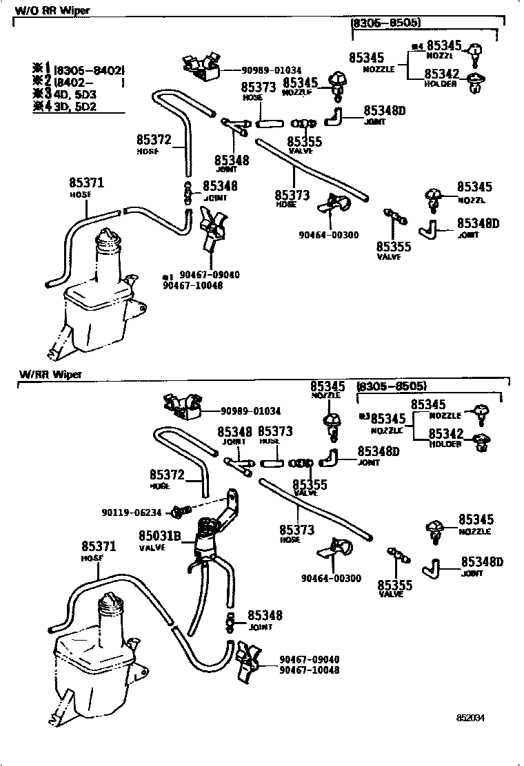 Toyota COROLLA 挡风玻璃清洗器 EPC diagram — 852034
