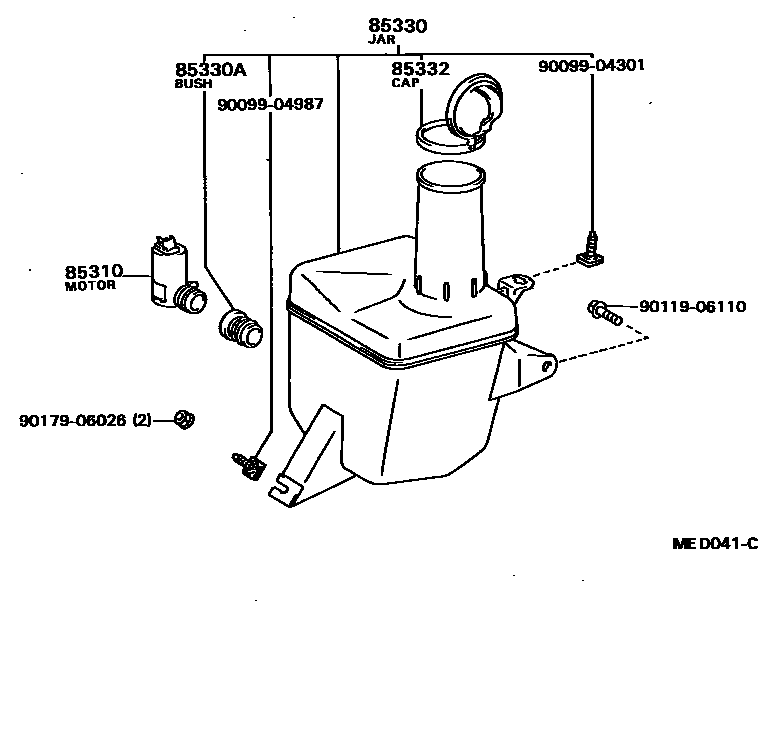 Toyota COROLLA 挡风玻璃清洗器 EPC diagram — MED041C