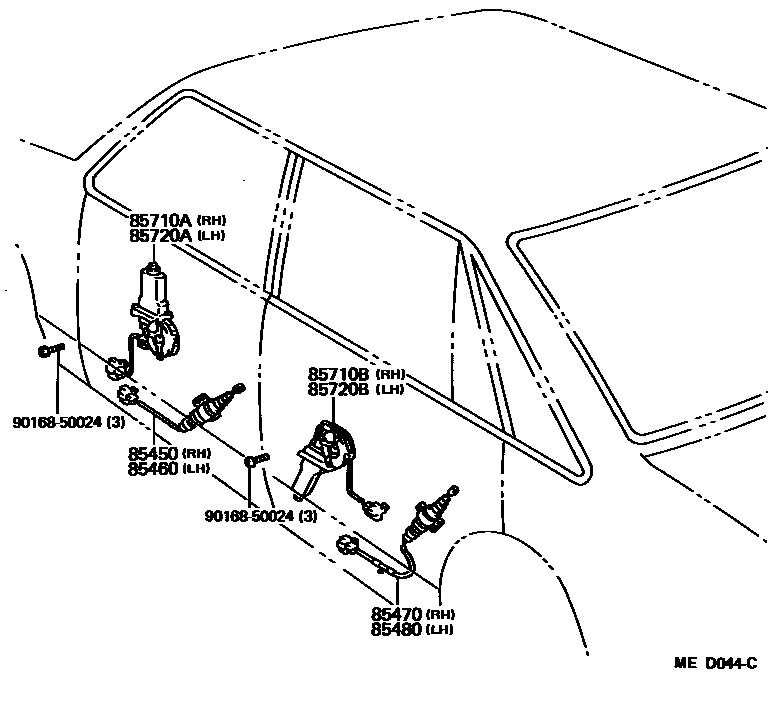 Toyota COROLLA 车门电机和车门电磁阀 EPC diagram — MED044C