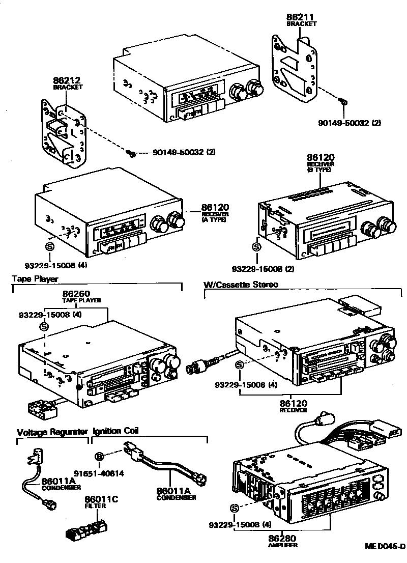 Toyota COROLLA 收音机、放大器和冷凝器 EPC diagram — MED045D