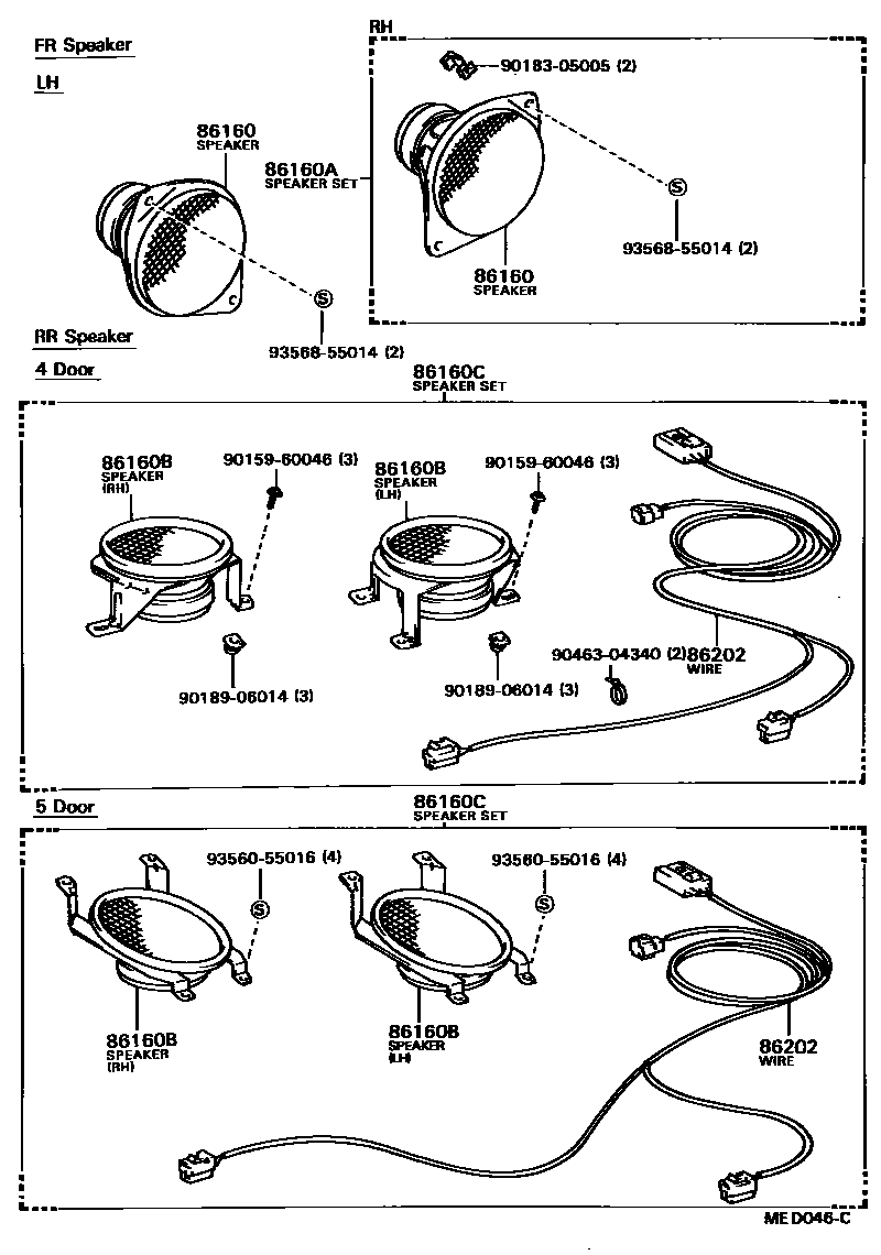 Toyota COROLLA 扬声器 EPC diagram — MED046C