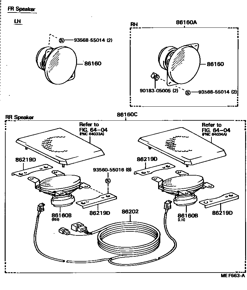 Toyota COROLLA 扬声器 EPC diagram — MEF663A