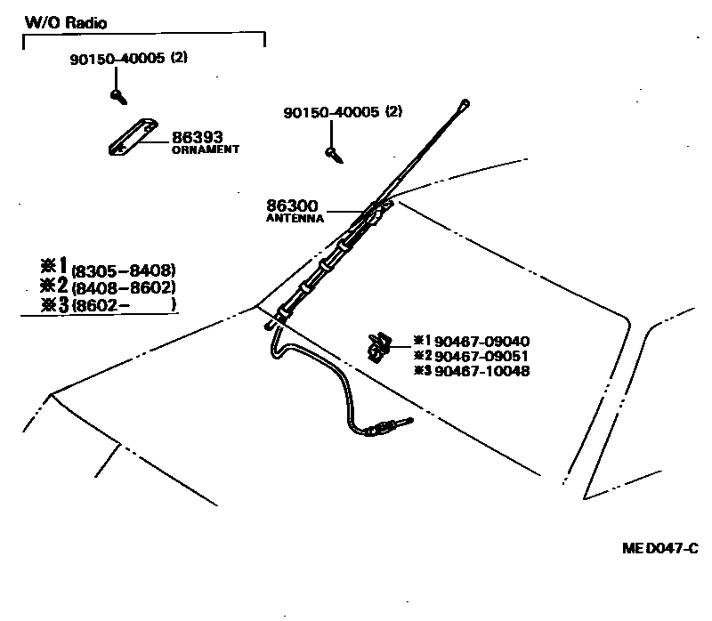 Toyota COROLLA antenna EPC diagram — MED047C