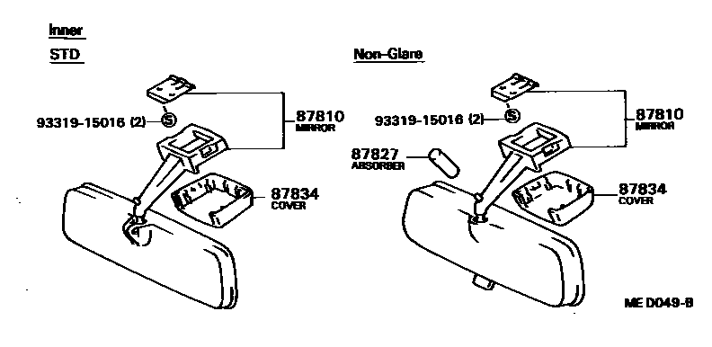 Toyota COROLLA 后视镜 EPC diagram — MED049B