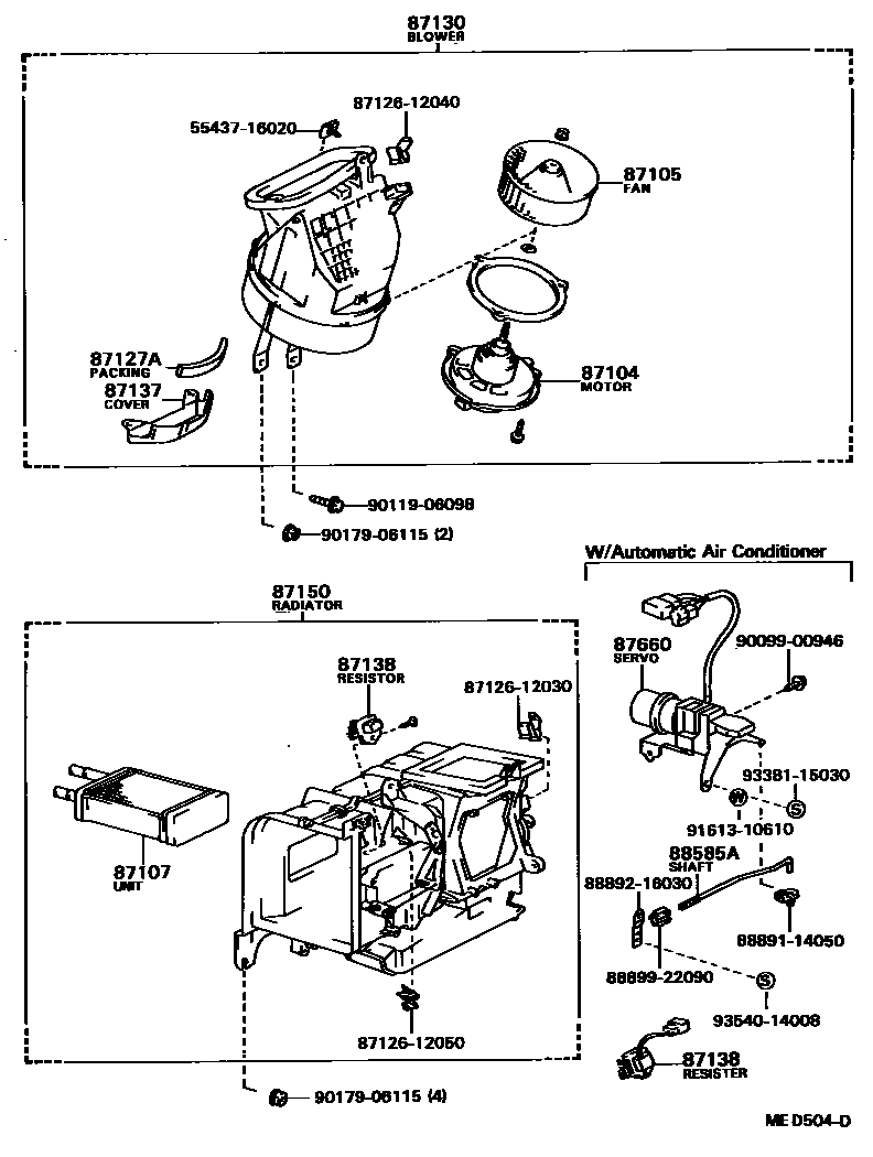 Toyota COROLLA 暖风和空调系统 - 加热装置和鼓风机 EPC diagram — MED504D