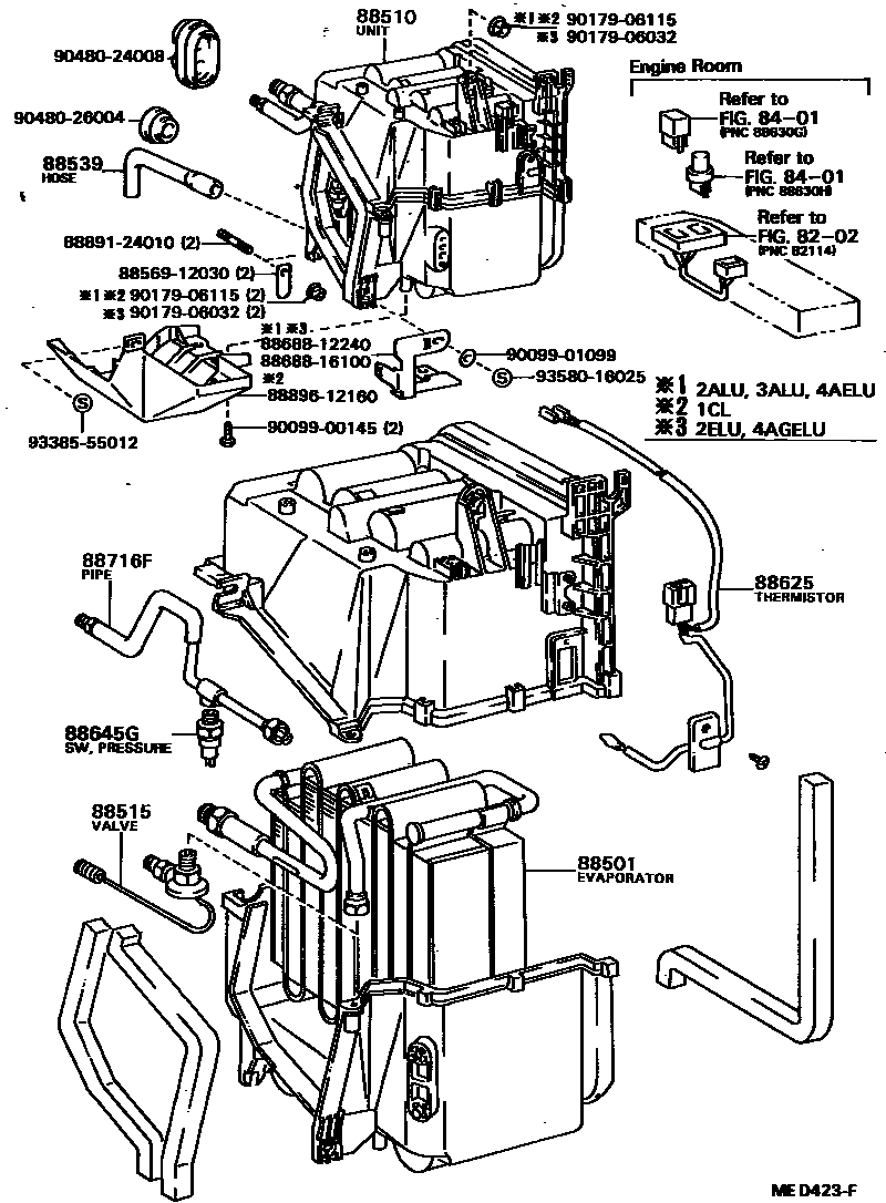 Toyota COROLLA 暖风和空调系统 - 冷却器组件 EPC diagram — MED423F