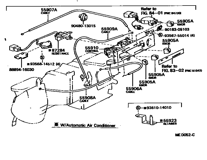 Toyota COROLLA 暖风和空调系统 - 控制器和风管 EPC diagram — MED052C
