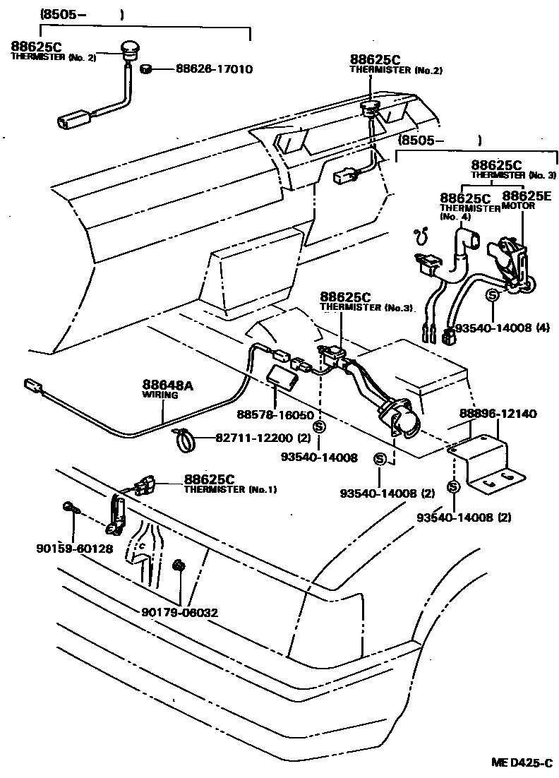 Toyota COROLLA 暖风和空调系统 - 控制器和风管 EPC diagram — MED425C