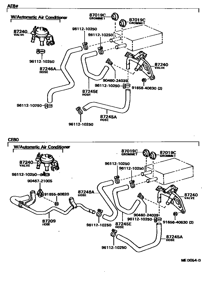 Toyota COROLLA 暖风和空调系统 - 水管 EPC diagram — MED054D