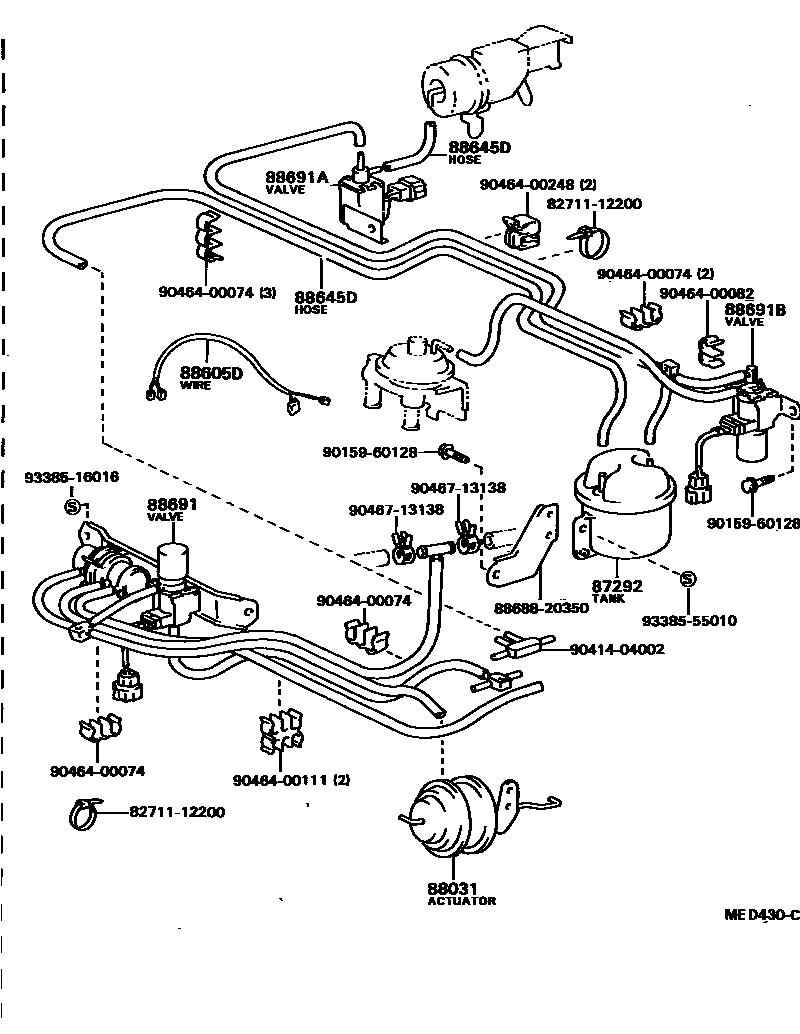 Toyota COROLLA 暖风和空调系统 - 真空管 EPC diagram — MED430C
