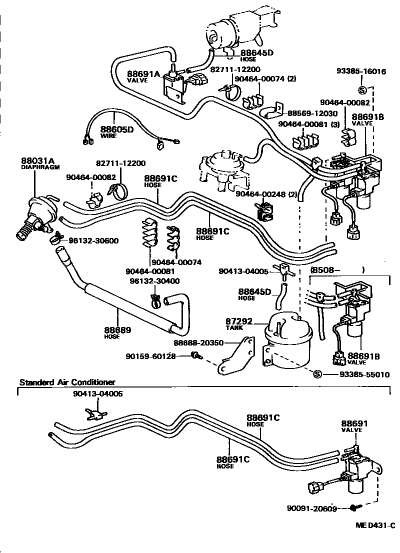 Toyota COROLLA 暖风和空调系统 - 真空管 EPC diagram — MED431C