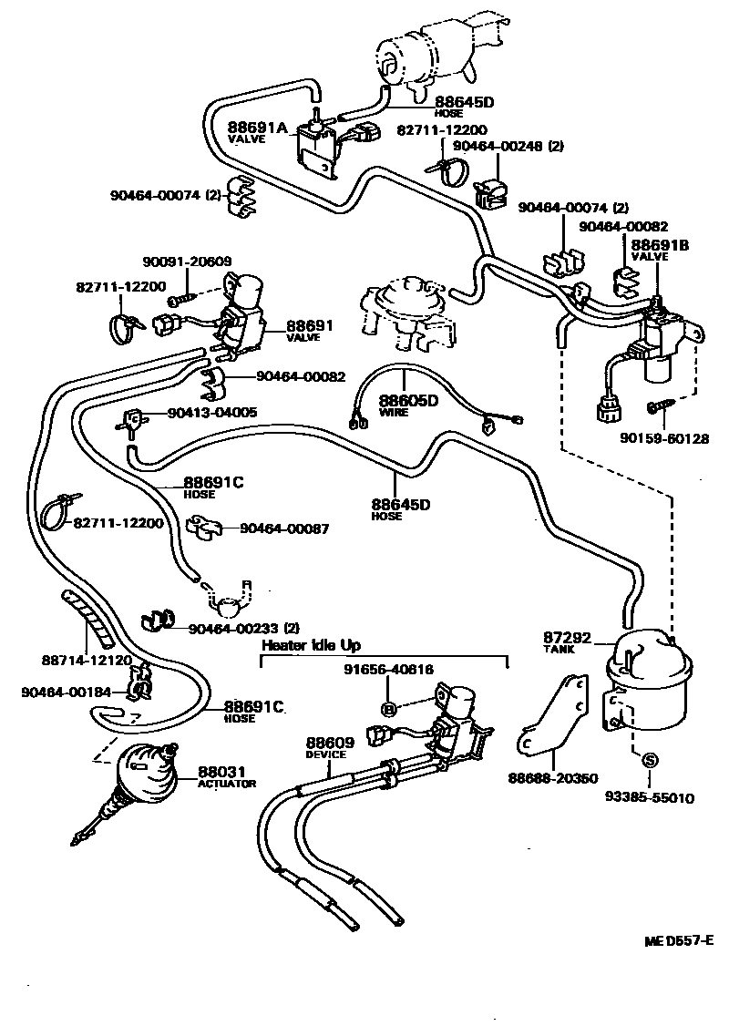 Toyota COROLLA 暖风和空调系统 - 真空管 EPC diagram — MED557E
