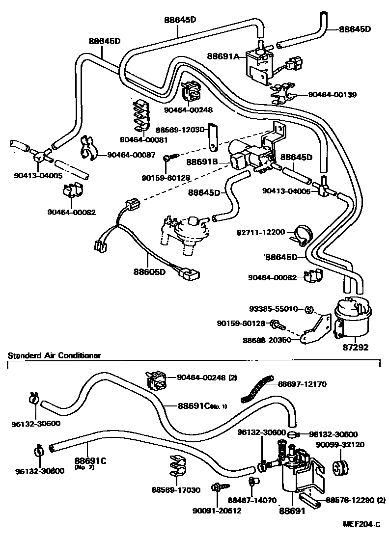 Toyota COROLLA 暖风和空调系统 - 真空管 EPC diagram — MEF204C