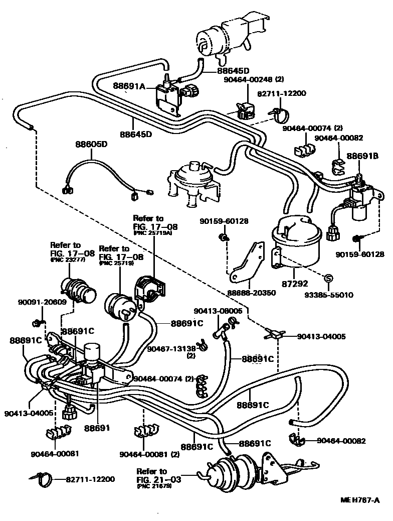 Toyota COROLLA 暖风和空调系统 - 真空管 EPC diagram — MEH767A