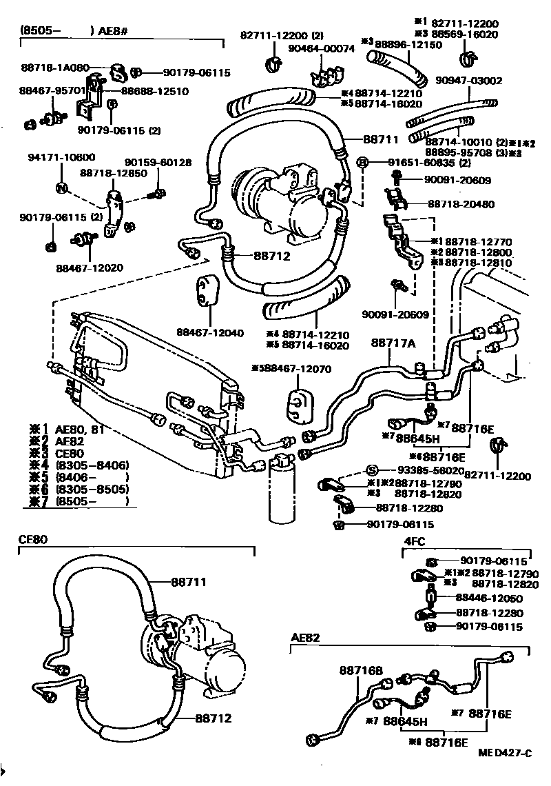 Toyota COROLLA Heating & Air Conditioning - Cooler Piping EPC diagram — MED427C