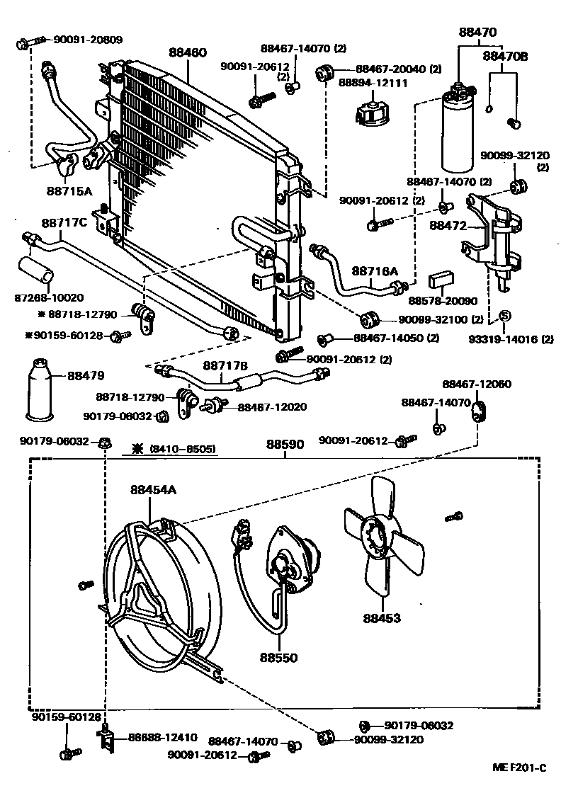 Toyota COROLLA Heating & Air Conditioning - Cooler Piping EPC diagram — MEF201C