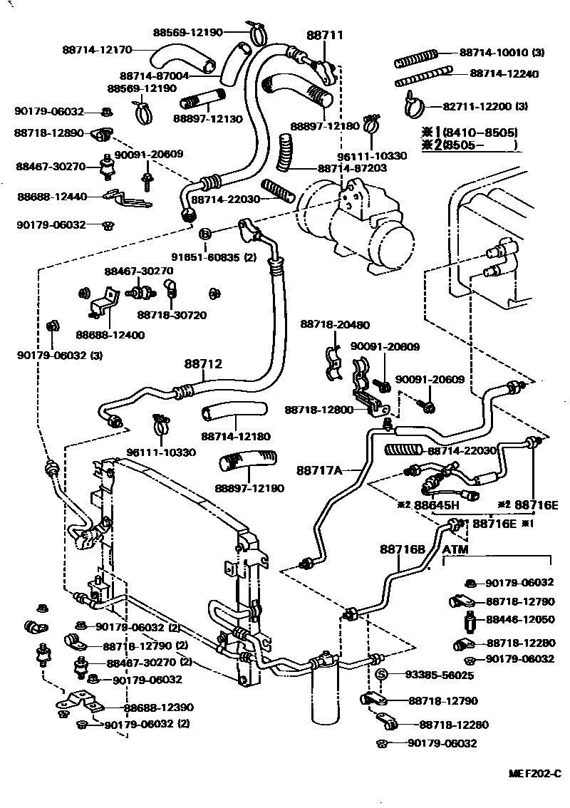 Toyota COROLLA Heating & Air Conditioning - Cooler Piping EPC diagram — MEF202C