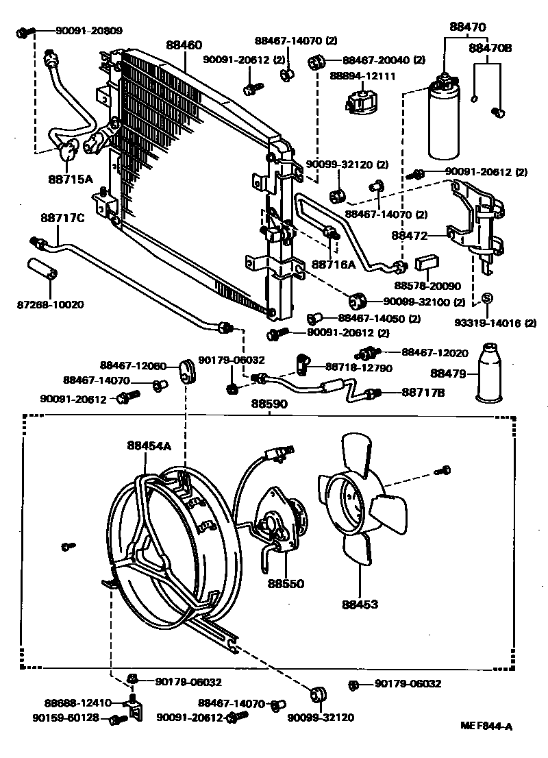 Toyota COROLLA Heating & Air Conditioning - Cooler Piping EPC diagram — MEF844A