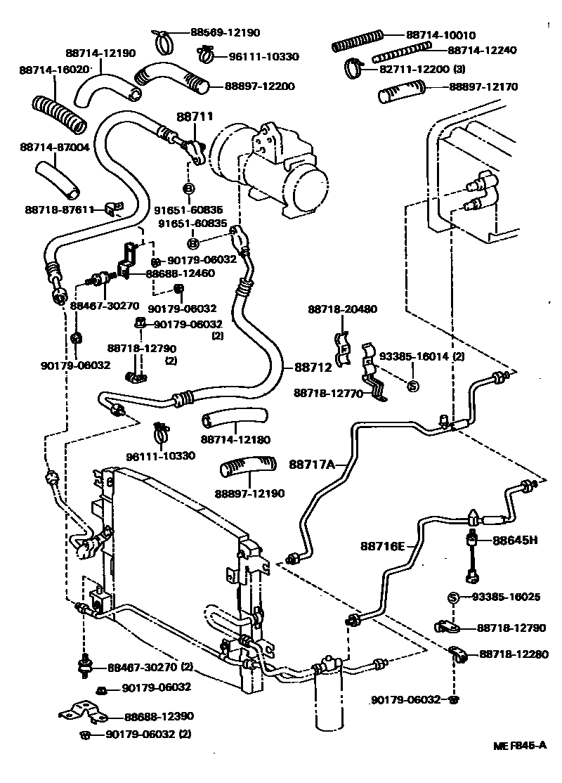 Toyota COROLLA Heating & Air Conditioning - Cooler Piping EPC diagram — MEF845A
