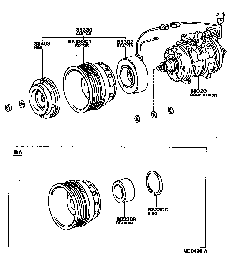 Toyota COROLLA Heating & Air Conditioning - Compressor EPC diagram — MED428A