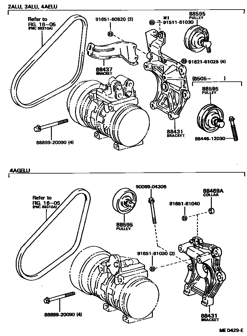 Toyota COROLLA Heating & Air Conditioning - Compressor EPC diagram — MED429E