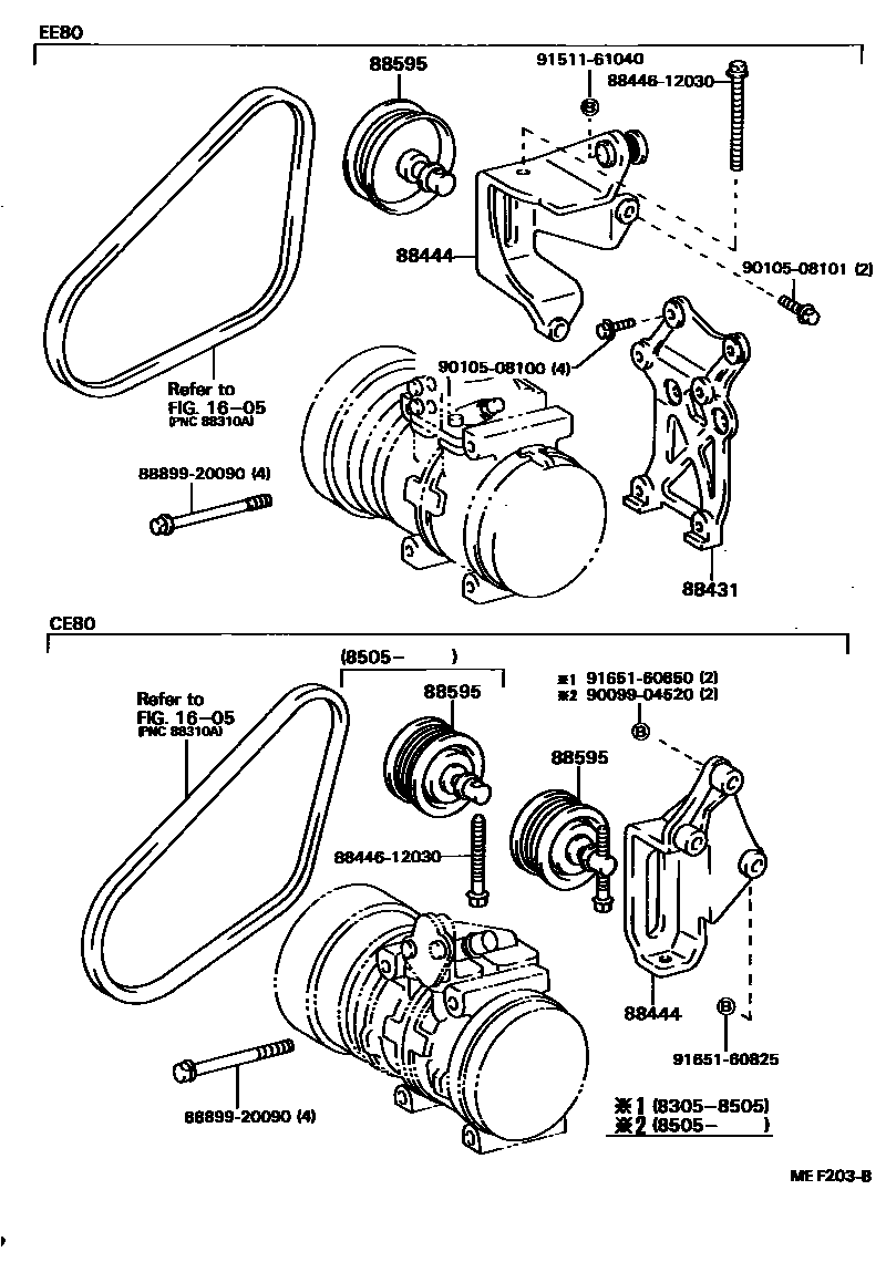 Toyota COROLLA Heating & Air Conditioning - Compressor EPC diagram — MEF203B