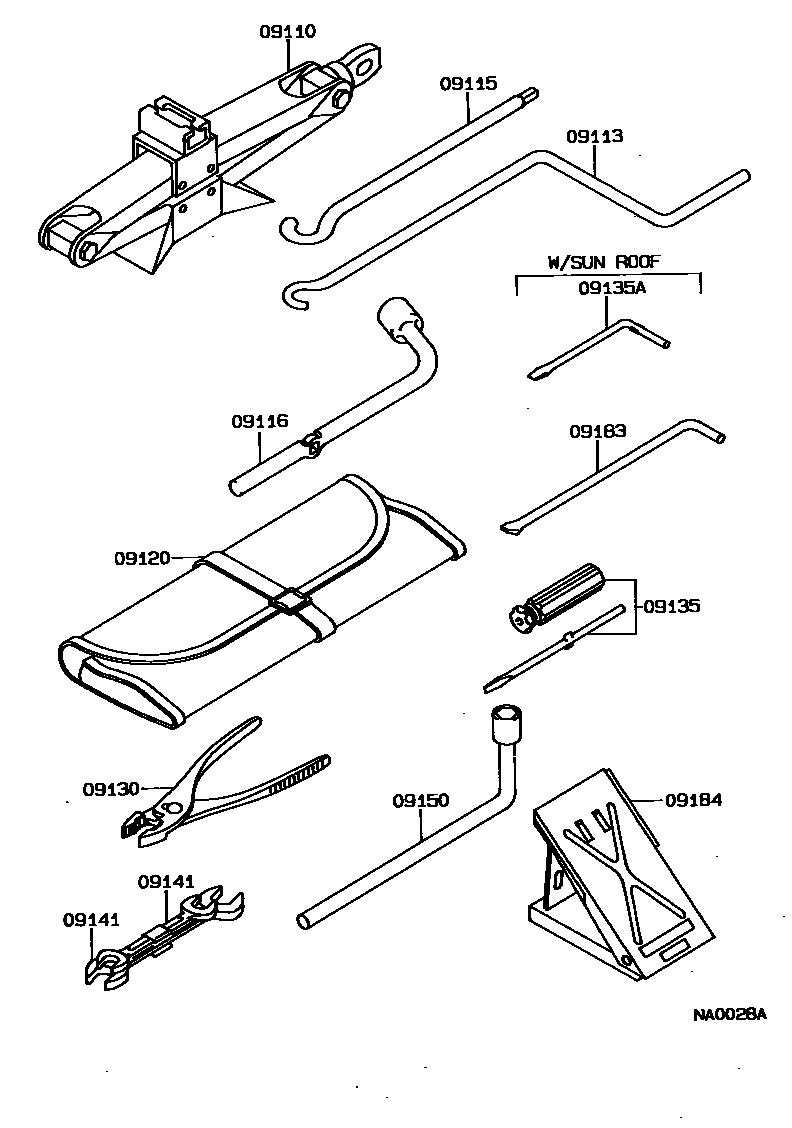 Toyota COROLLA Standard Tools EPC diagram — NA0028A