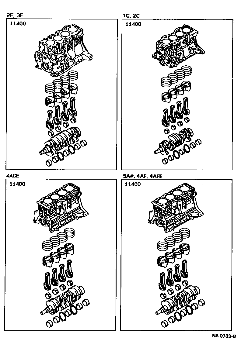 Toyota COROLLA Short Block Assembly EPC diagram — NA0733B