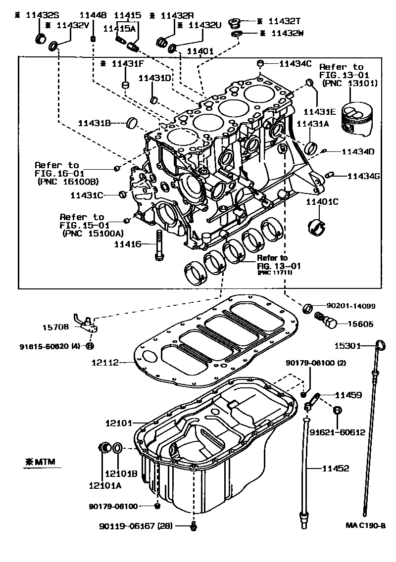 Toyota COROLLA Cylinder Block EPC diagram — MAC190B