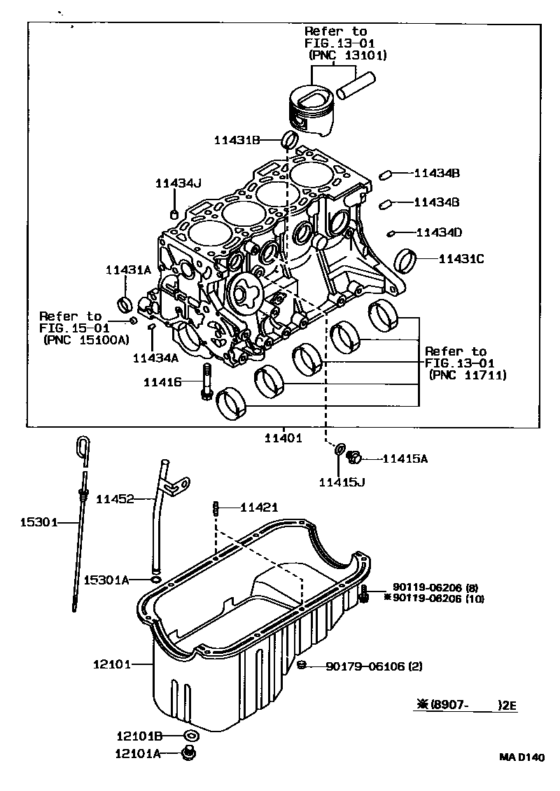 Toyota COROLLA Cylinder Block EPC diagram — MAD140