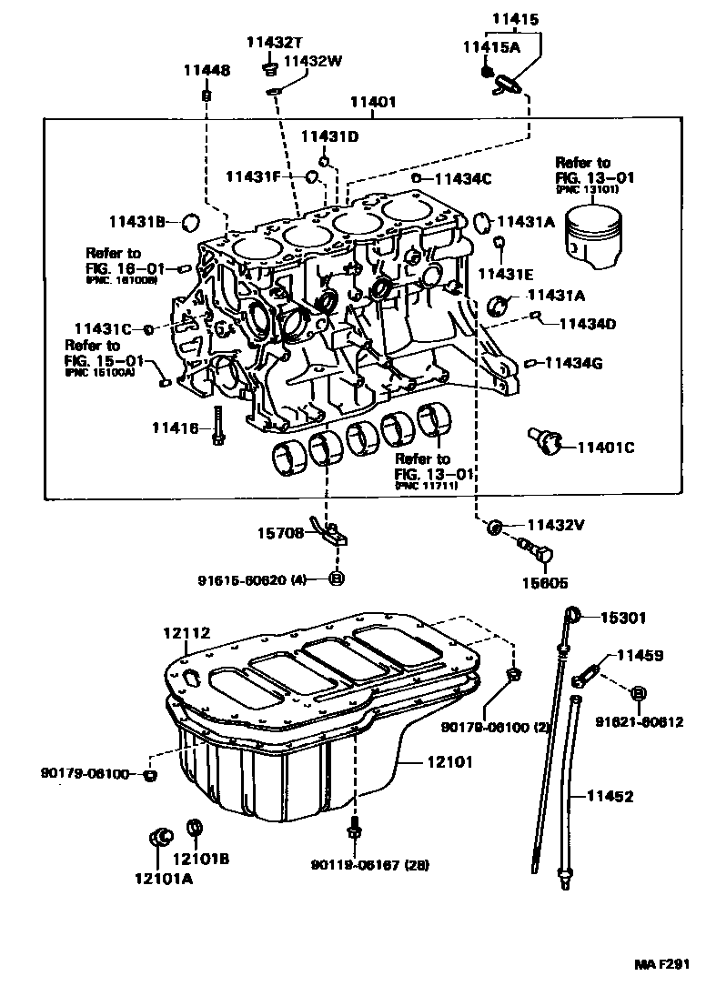 Toyota COROLLA Cylinder Block EPC diagram — MAF291