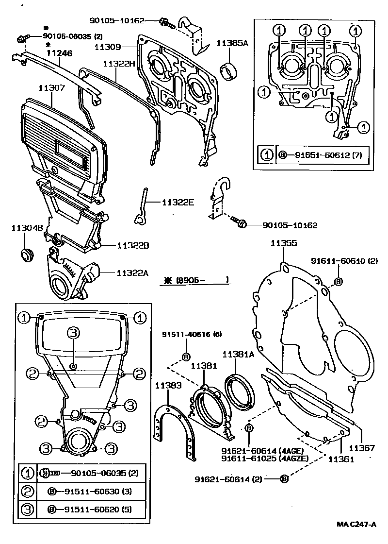 Toyota COROLLA Timing Gear Cover & Rear End Plate EPC diagram — MAC247A