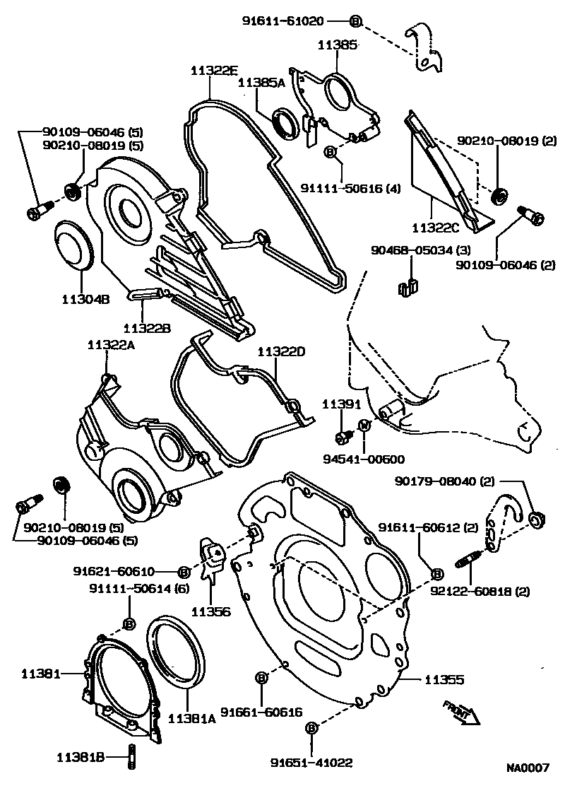 Toyota COROLLA Timing Gear Cover & Rear End Plate EPC diagram — NA0007