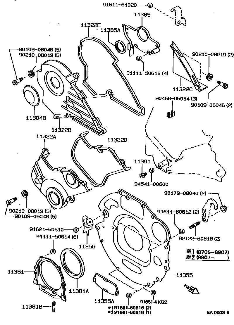Toyota COROLLA Timing Gear Cover & Rear End Plate EPC diagram — NA0008B