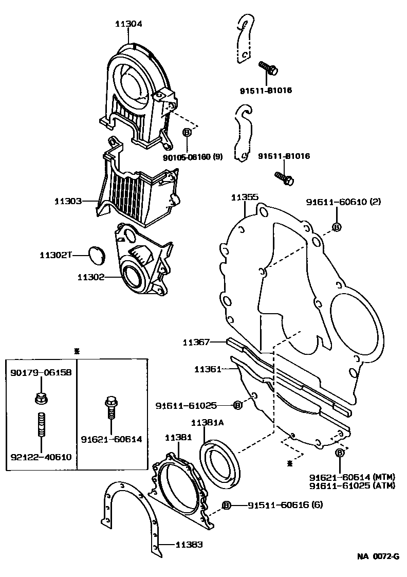 Toyota COROLLA Timing Gear Cover & Rear End Plate EPC diagram — NA0072G