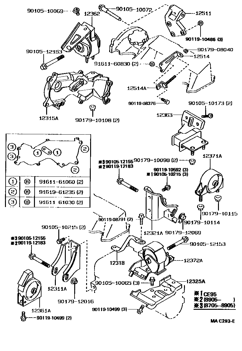 Toyota COROLLA Engine Mounting EPC diagram — MAC293E