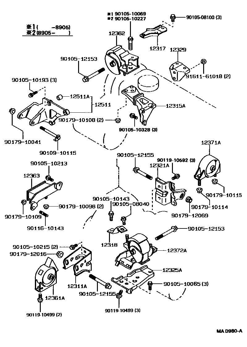 Toyota COROLLA Engine Mounting EPC diagram — MAD980A
