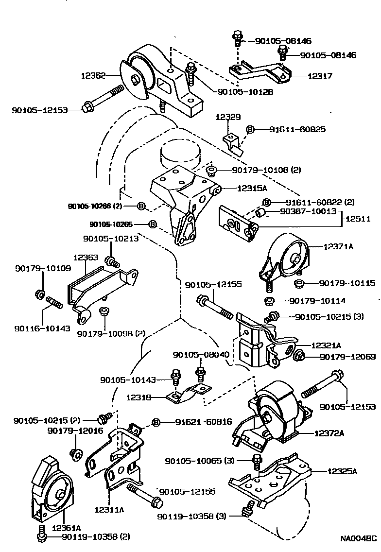 Toyota COROLLA Engine Mounting EPC diagram — NA0048C